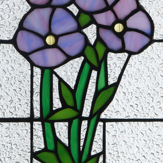 10"H Forget Me Not Purple Flowers Stained Glass Window Panel - Spiral Circle