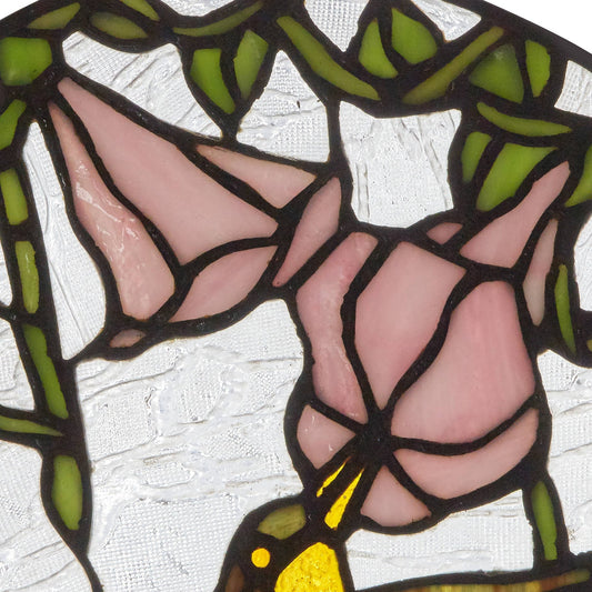 10"H Hummingbird and Hibiscus Stained Glass Window Panel - Spiral Circle