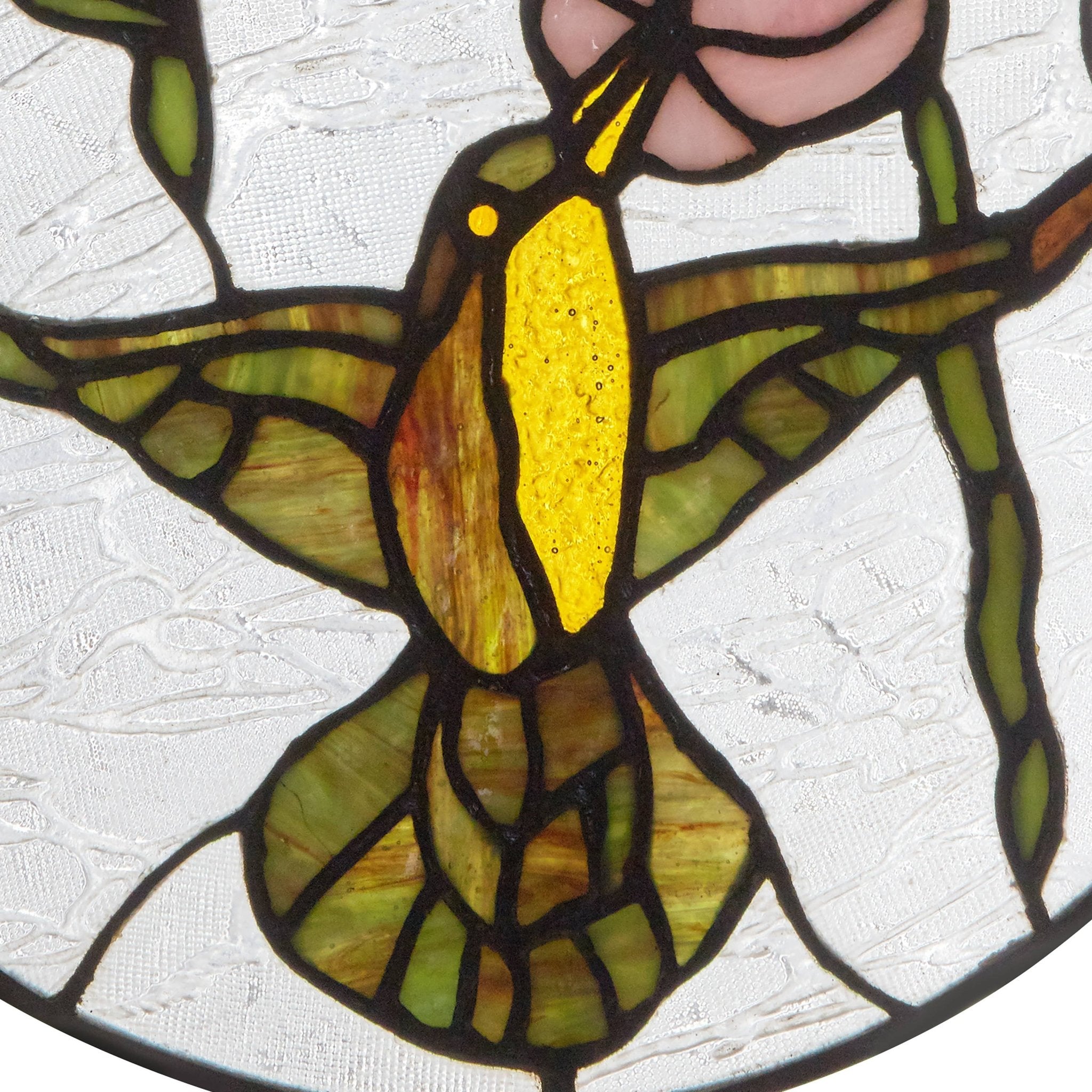 10"H Hummingbird and Hibiscus Stained Glass Window Panel - Spiral Circle