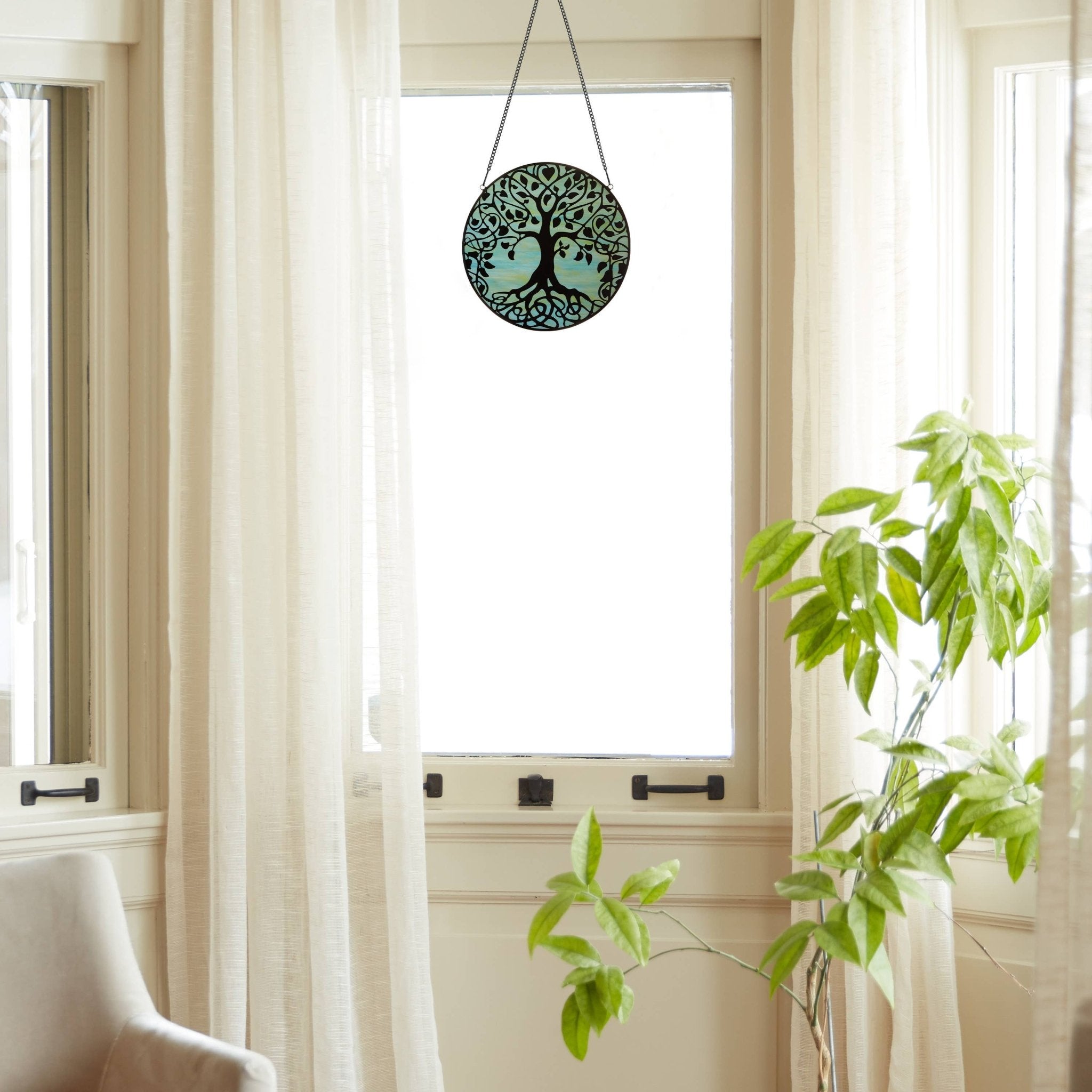 10"H Tree of Life Stained Glass Window Panel - Spiral Circle