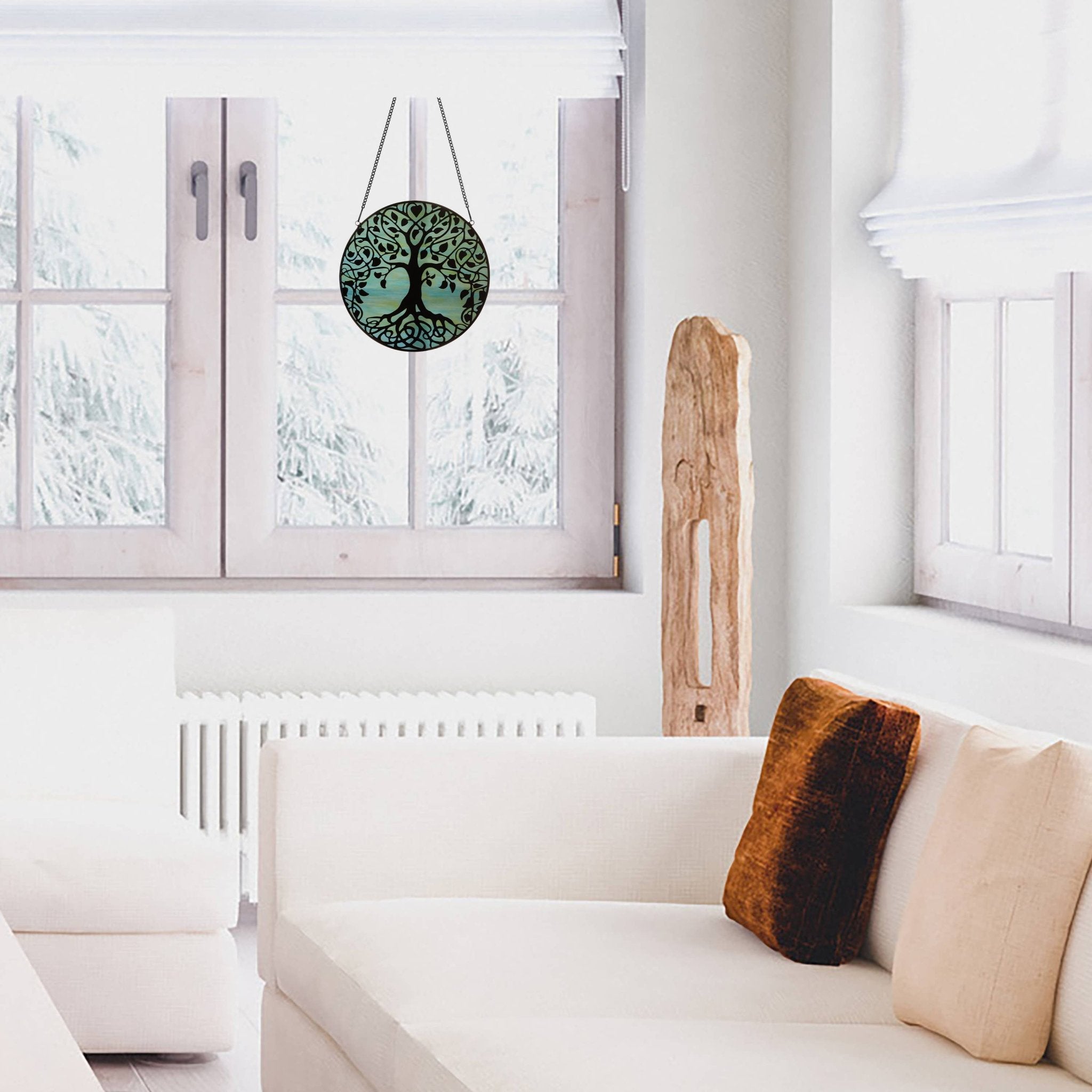 10"H Tree of Life Stained Glass Window Panel - Spiral Circle