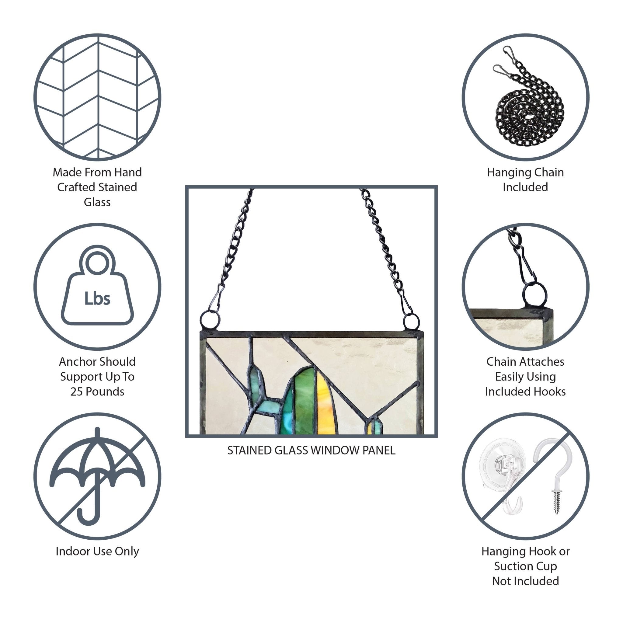 11.5"H Erin Green Mushrooms Stained Glass Window Panel - Spiral Circle