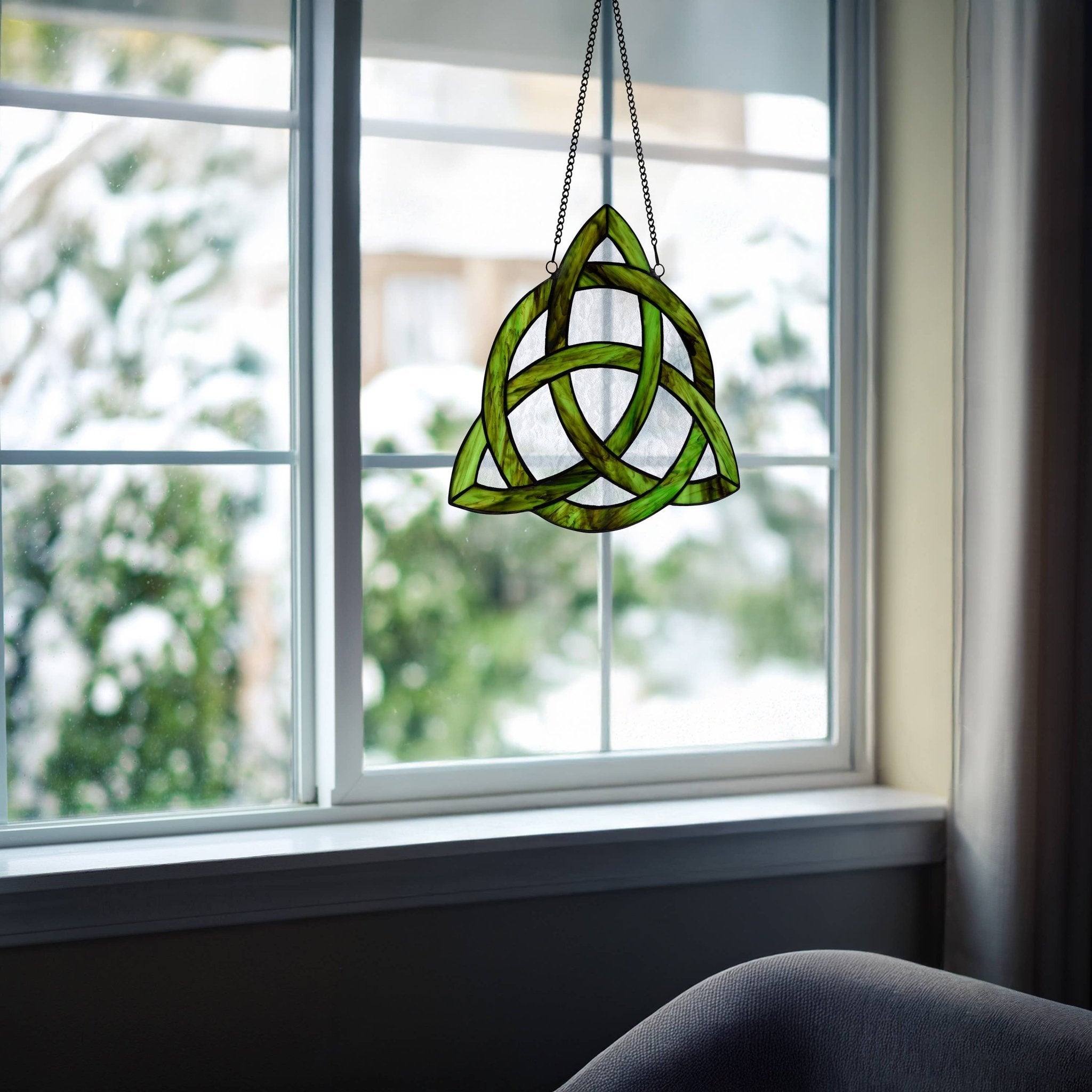 11.75"H Trinity Knot Celtic Stained Glass Window Panel - Spiral Circle