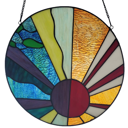 12.75"H Isaiah Multicolor Stained Glass Window Panel - Spiral Circle