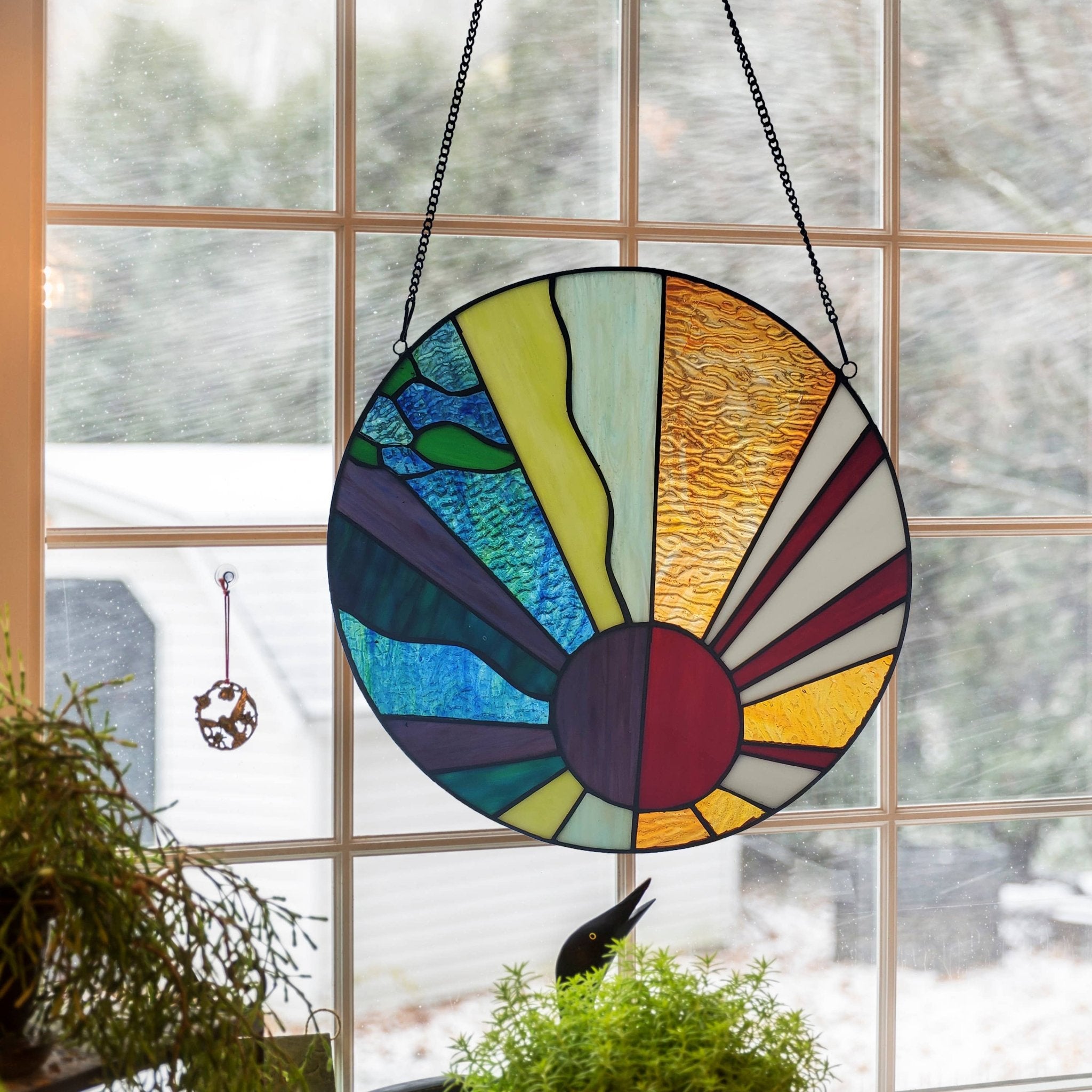 12.75"H Isaiah Multicolor Stained Glass Window Panel - Spiral Circle
