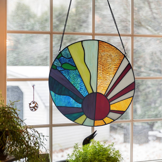 12.75"H Isaiah Multicolor Stained Glass Window Panel - Spiral Circle