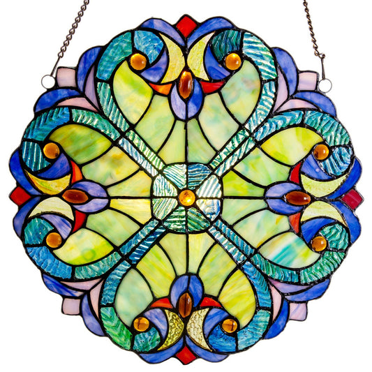 12"H Halston Multicolor Stained Glass Window Panel - Spiral Circle