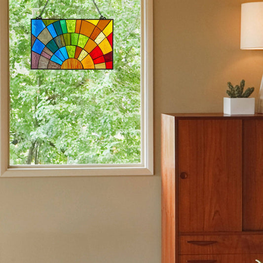 12"H Tiffany - Style Rays of Sunshine Stained Glass Panel - Spiral Circle