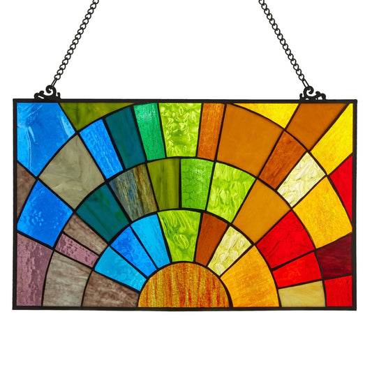 12"H Tiffany - Style Rays of Sunshine Stained Glass Panel - Spiral Circle