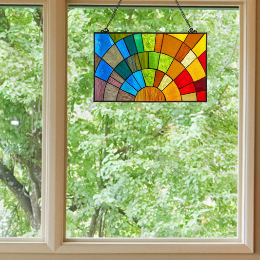 12"H Tiffany - Style Rays of Sunshine Stained Glass Panel - Spiral Circle