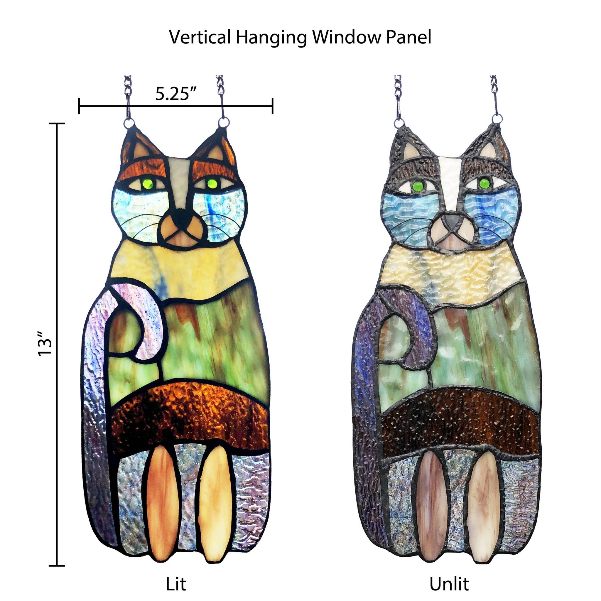 13"H Cecilia the Cat Multicolor Stained Glass Window Panel: Purple - Spiral Circle