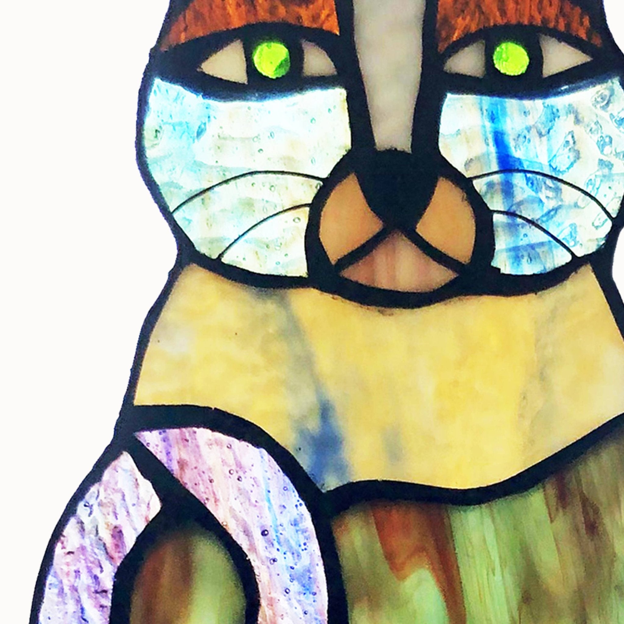 13"H Cecilia the Cat Multicolor Stained Glass Window Panel: Purple - Spiral Circle