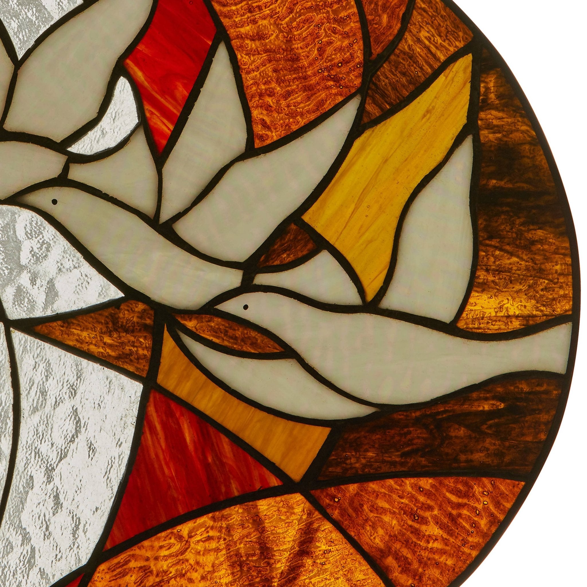14"H Doves at Sunset Round Stained Glass Window Panel - Spiral Circle
