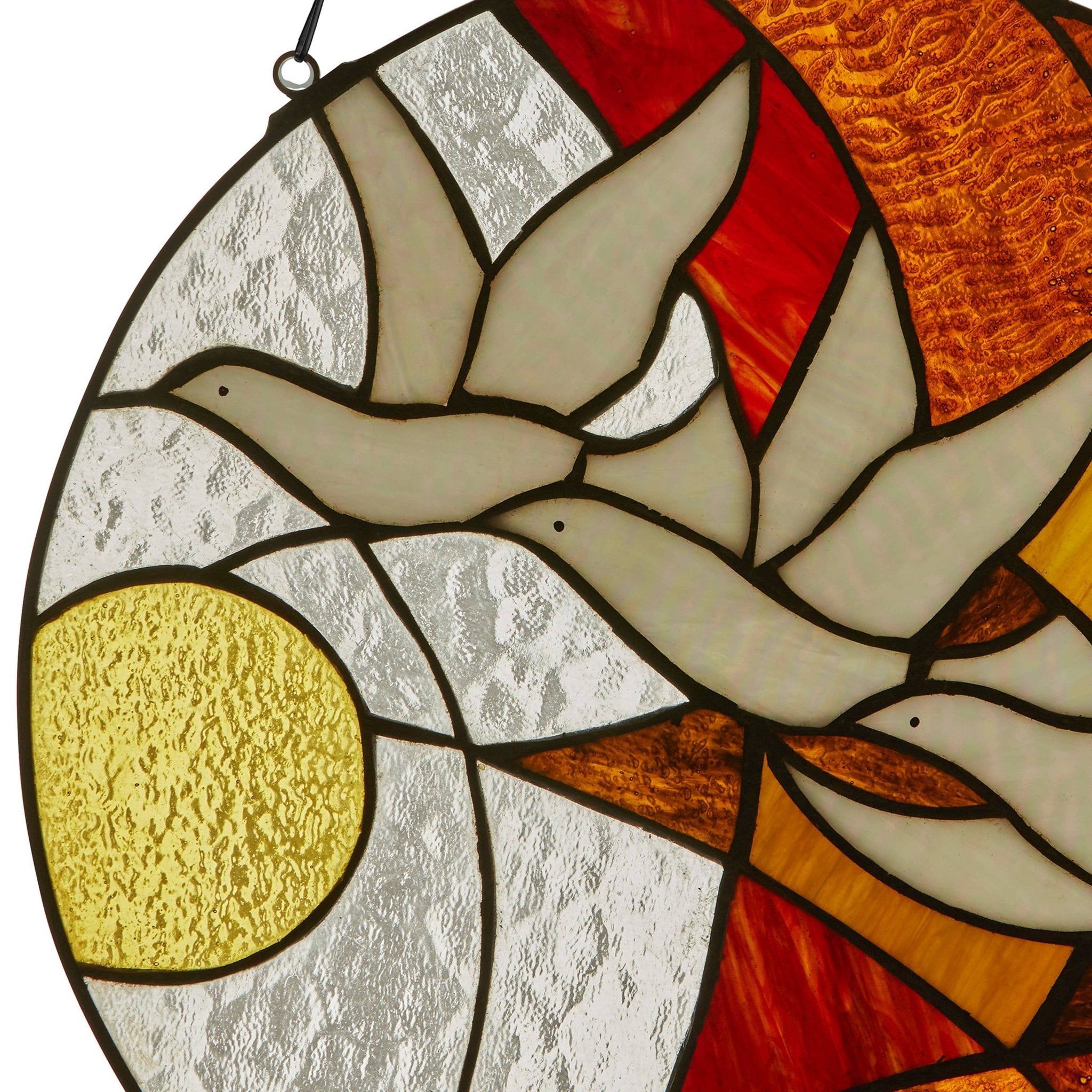 14"H Doves at Sunset Round Stained Glass Window Panel - Spiral Circle