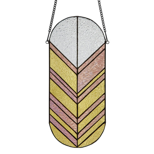 14"H Jenny Gold and Pink Arrows Stained Glass Window Panel - Spiral Circle