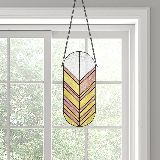 14"H Jenny Gold and Pink Arrows Stained Glass Window Panel - Spiral Circle