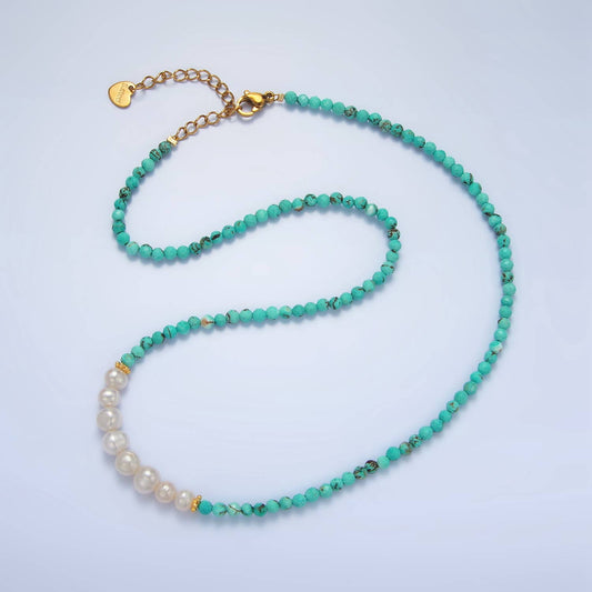 14K Gold Filled Pearl Turquoise Beaded Necklace | WA - 2650 - Spiral Circle