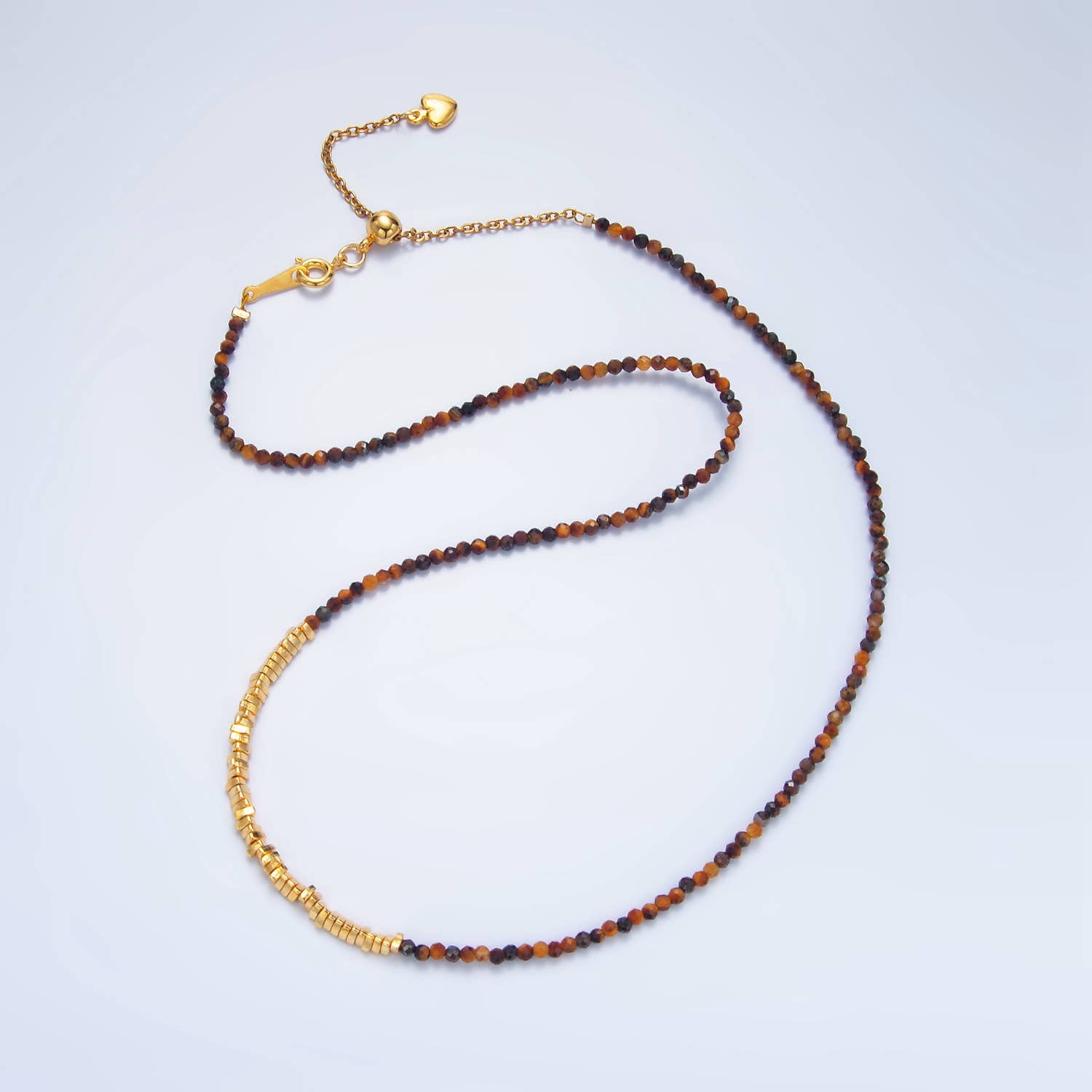 14K Gold Filled Tiger Eye Beaded 16 Inch Necklace | WA - 2648 - Spiral Circle