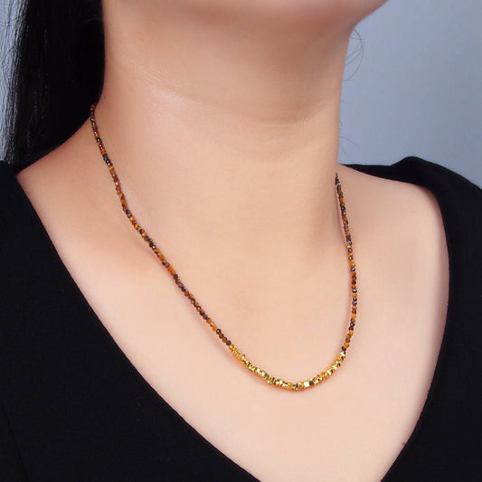 14K Gold Filled Tiger Eye Beaded 16 Inch Necklace | WA - 2648 - Spiral Circle