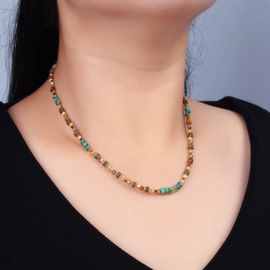 14K Gold Filled Turquoise Citrine Beaded Necklace | WA - 2647 - Spiral Circle