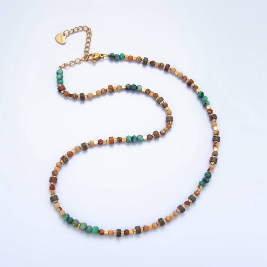 14K Gold Filled Turquoise Citrine Beaded Necklace | WA - 2647 - Spiral Circle