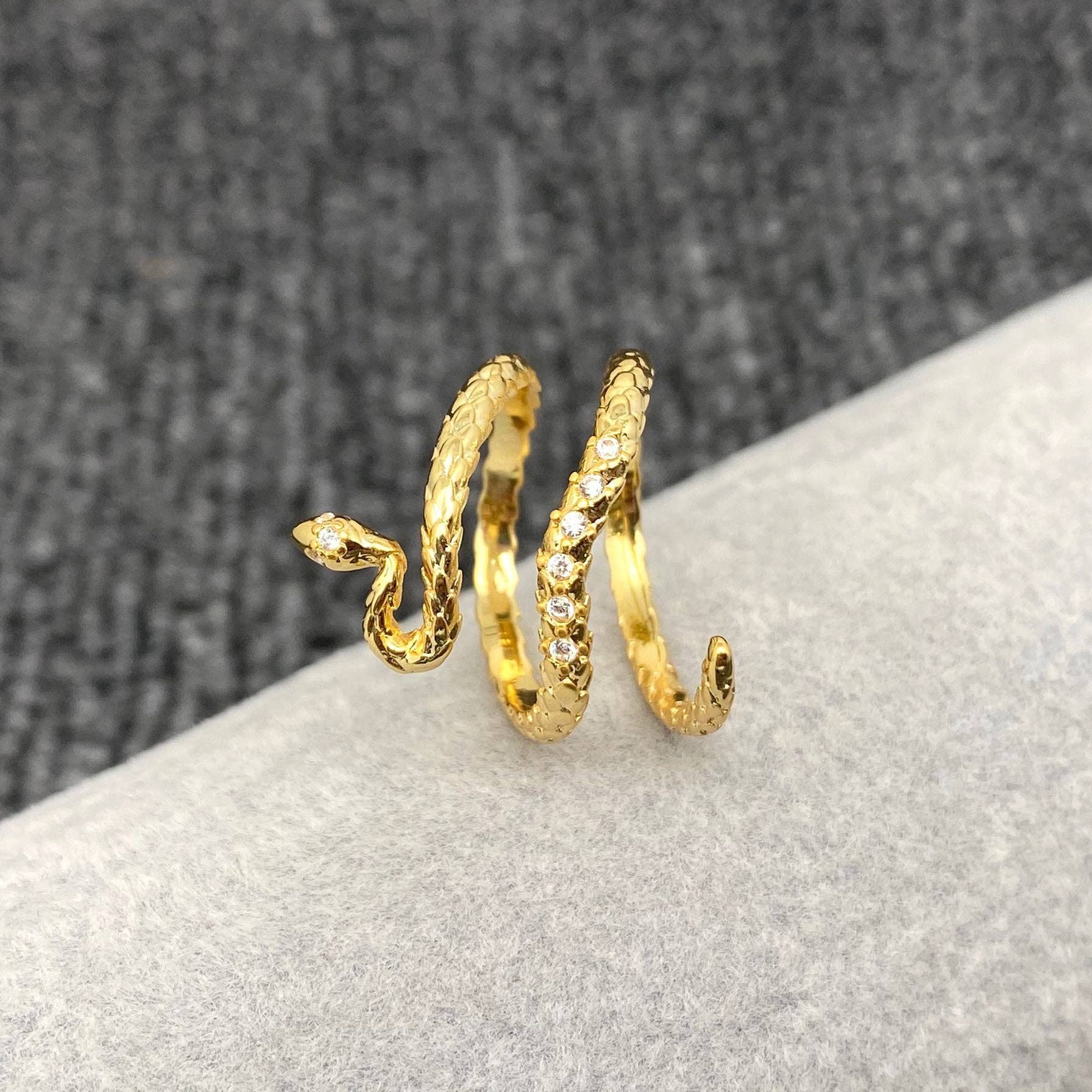14K Gold Plated Cubic Zirconia Adjustable Snake Ring - Spiral Circle