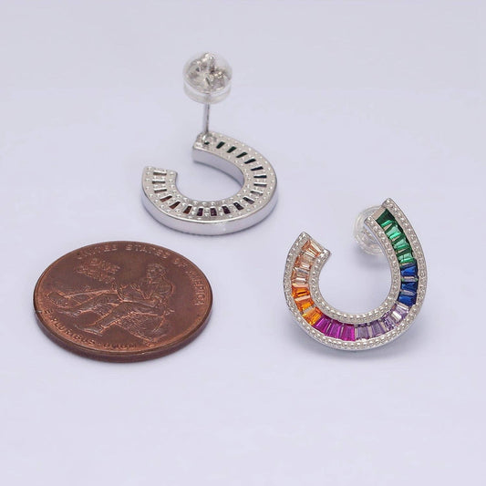 14K Gold Plated Multicolor Baguette U Circular Stud Earrings - Spiral Circle