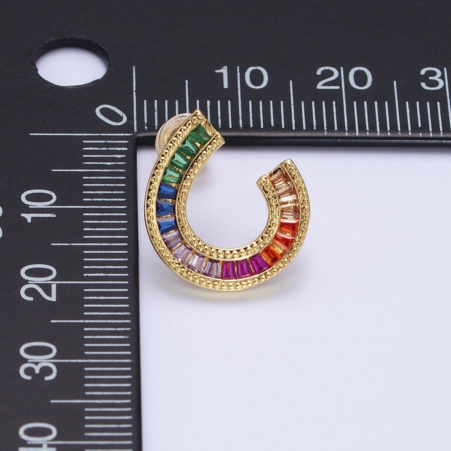 14K Gold Plated Multicolor Baguette U Circular Stud Earrings - Spiral Circle