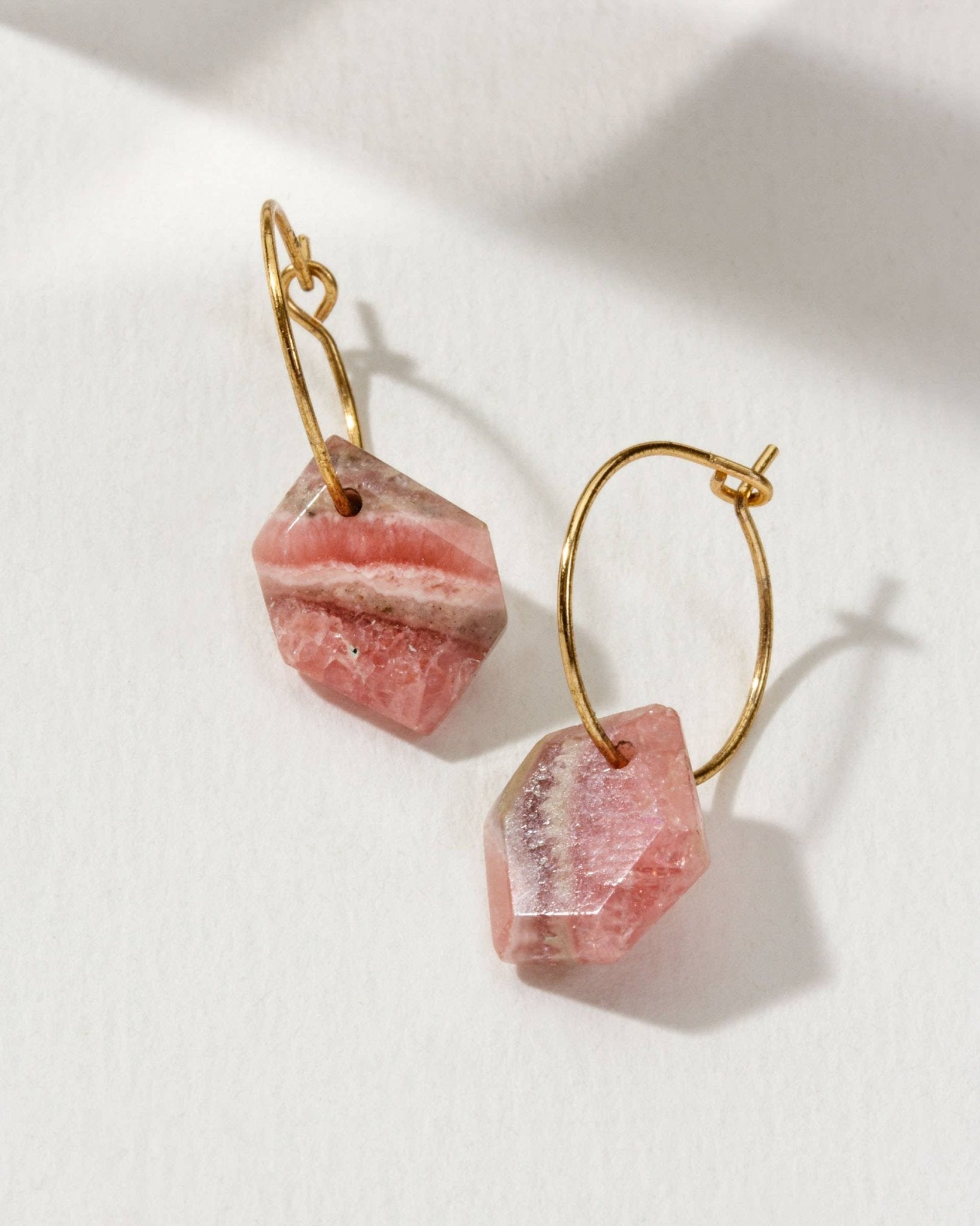 14Kt Sterling Geometry Mini Hoop Earring-Rhodochrosite - Spiral Circle