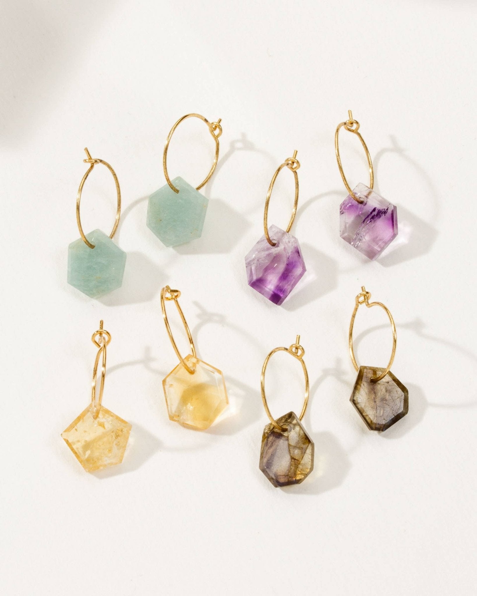 14Kt Sterling Silver Geometry Mini Hoop Earrings - Aquamarine - Spiral Circle