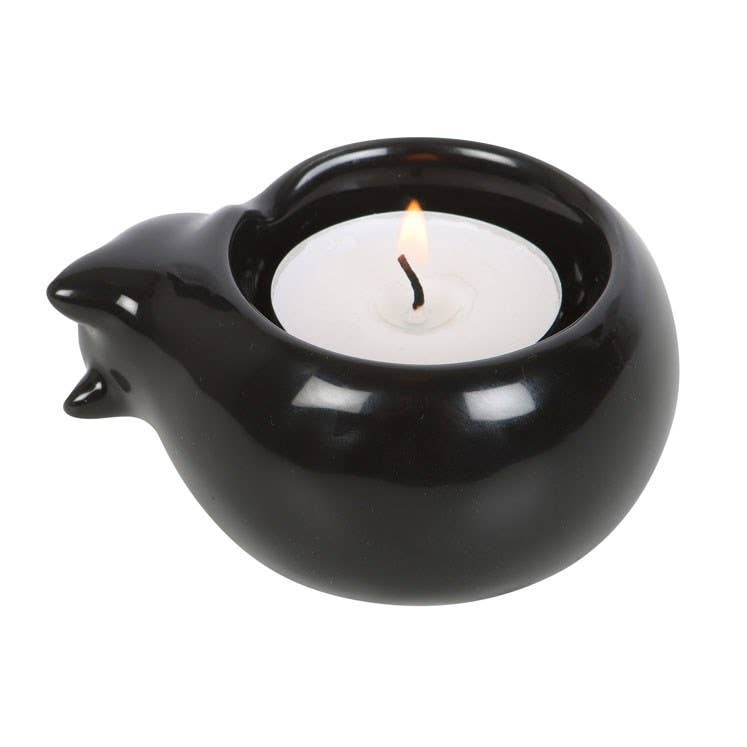 15810 Black Cat Tealight Candle Holder - Spiral Circle