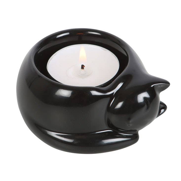 15810 Black Cat Tealight Candle Holder - Spiral Circle
