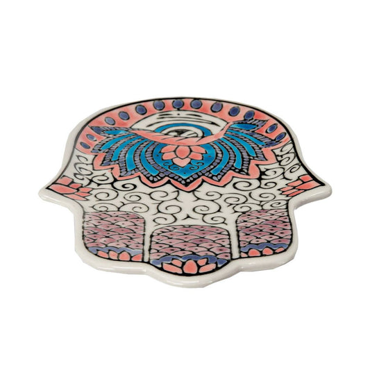 16353 Hamsa Ceramic Dish with Brass Incense Holder - Spiral Circle