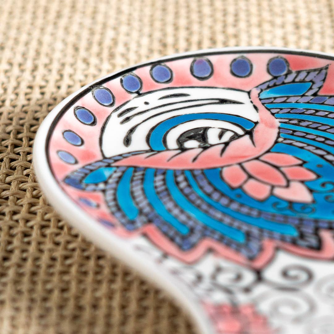 16353 Hamsa Ceramic Dish with Brass Incense Holder - Spiral Circle