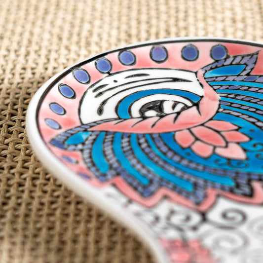 16353 Hamsa Ceramic Dish with Brass Incense Holder - Spiral Circle