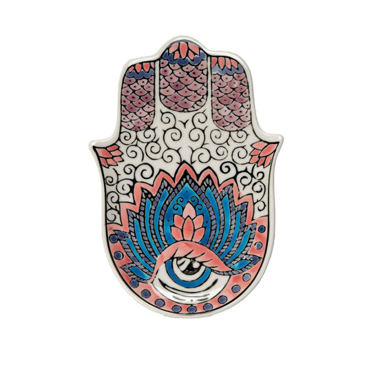 16353 Hamsa Ceramic Dish with Brass Incense Holder - Spiral Circle