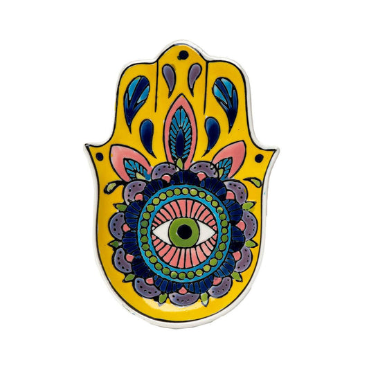 16354 Hamsa Ceramic Dish with Brass Incense Holder - Spiral Circle