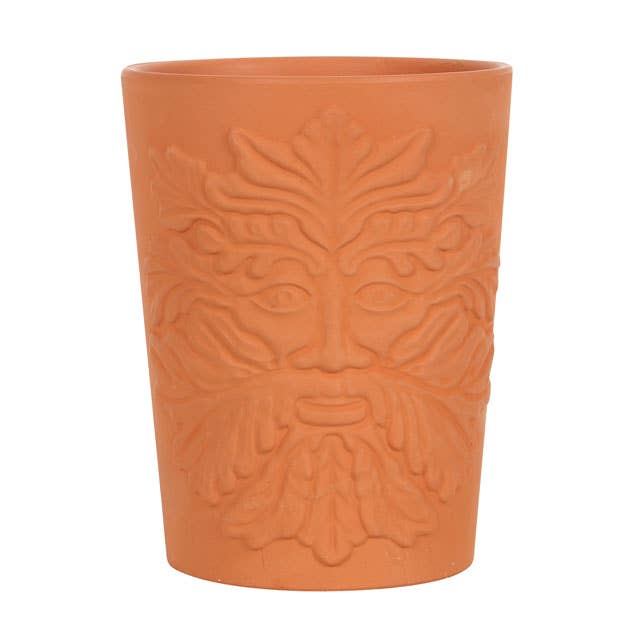16cm Green Man Terracotta Plant Pot - Spiral Circle