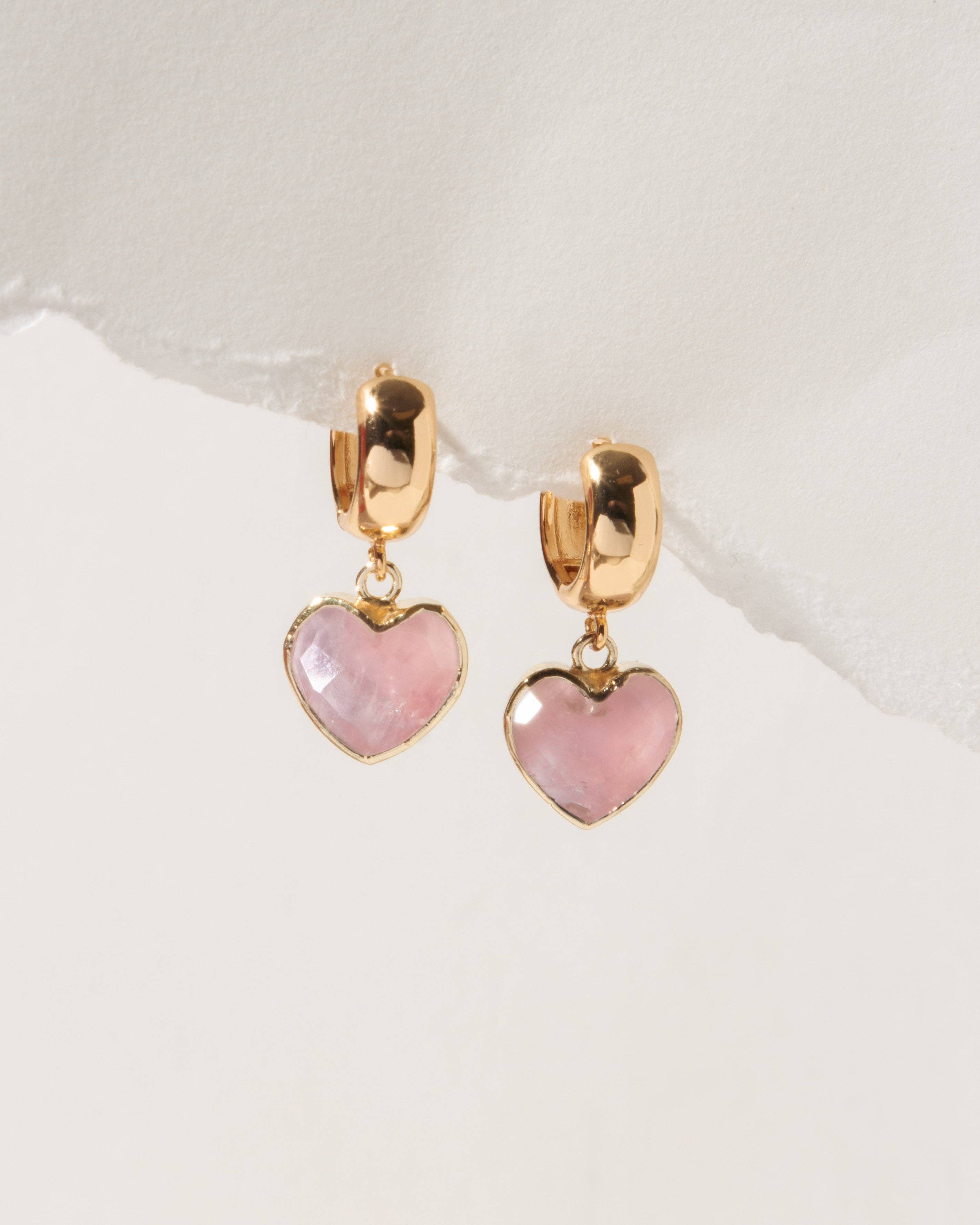 Love, Actually Gemstone Heart Huggie Hoop Earrings | Rose Quartz