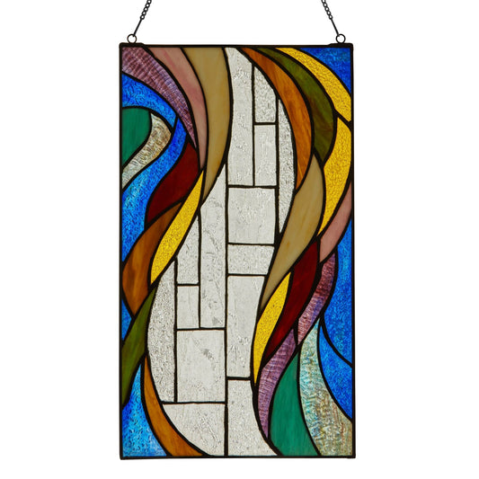 18"H Multicolor Flowing Border Stained Glass Window Panel - Spiral Circle