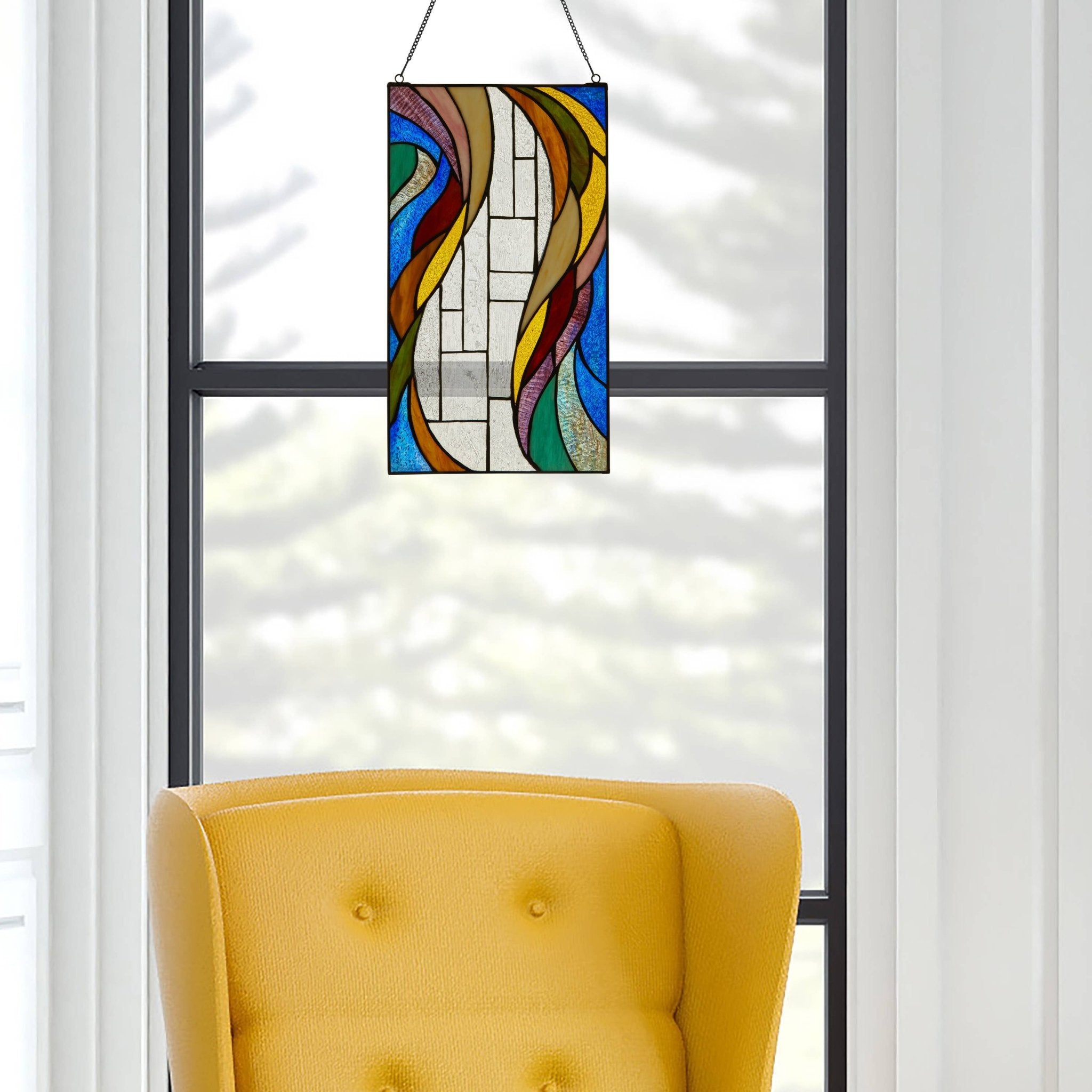 18"H Multicolor Flowing Border Stained Glass Window Panel - Spiral Circle