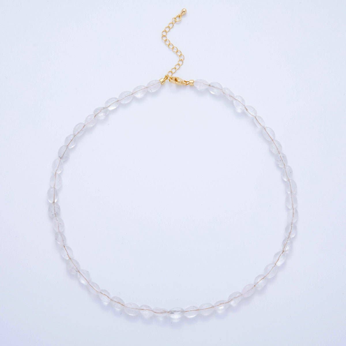 18K Gold Filled 6.5mm Clear Quartz Gemstone Oblong Oval Gemstone Bead 15.5 Inch Handmade Necklace | WA - 3283 - Spiral Circle