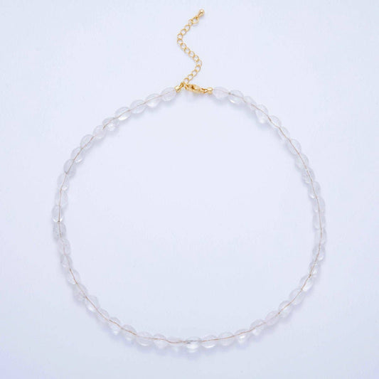 18K Gold Filled 6.5mm Clear Quartz Gemstone Oblong Oval Gemstone Bead 15.5 Inch Handmade Necklace | WA - 3283 - Spiral Circle