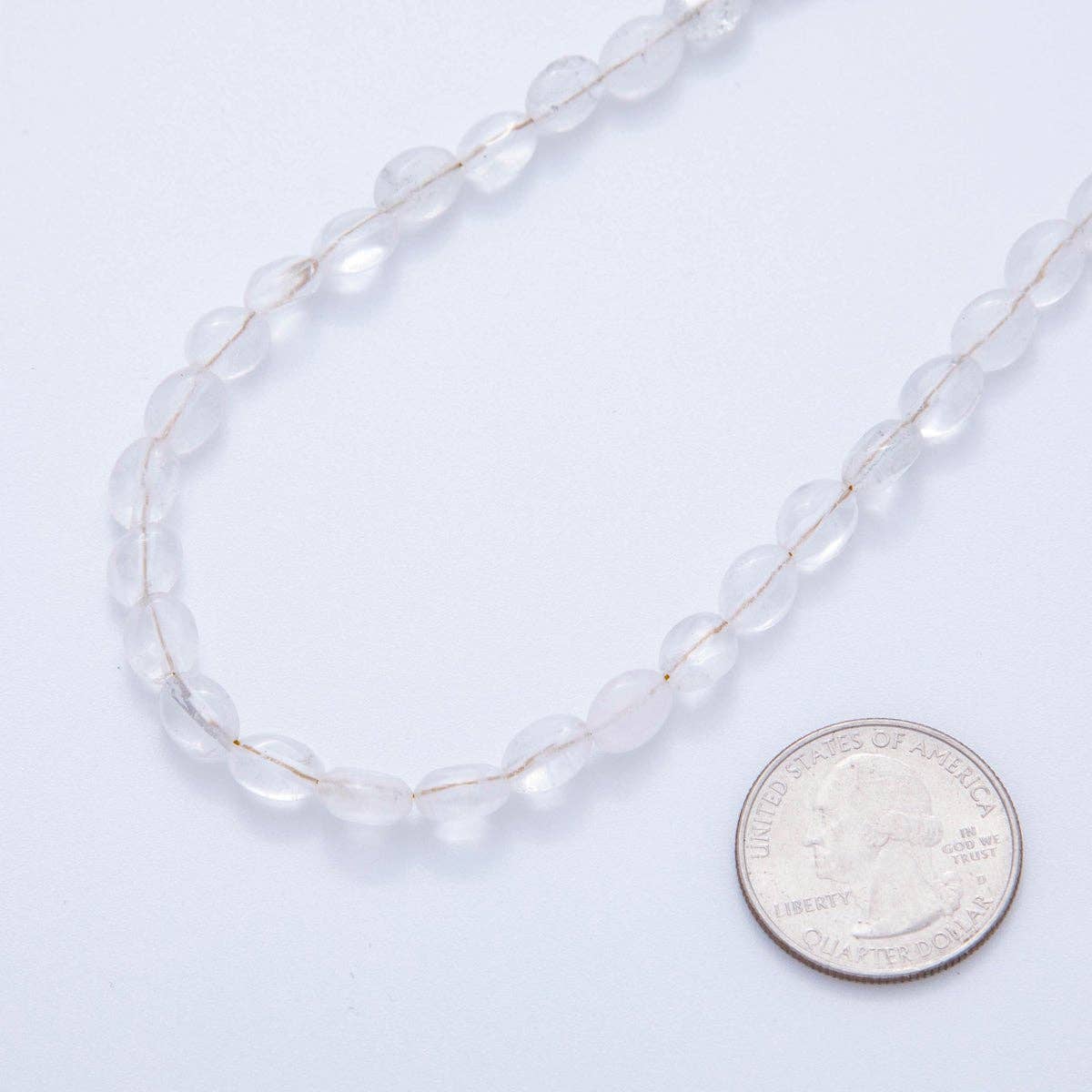 18K Gold Filled 6.5mm Clear Quartz Gemstone Oblong Oval Gemstone Bead 15.5 Inch Handmade Necklace | WA - 3283 - Spiral Circle