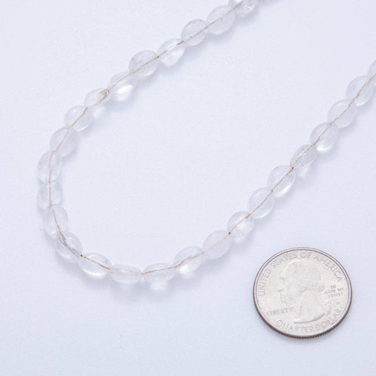 18K Gold Filled 6.5mm Clear Quartz Gemstone Oblong Oval Gemstone Bead 15.5 Inch Handmade Necklace | WA - 3283 - Spiral Circle