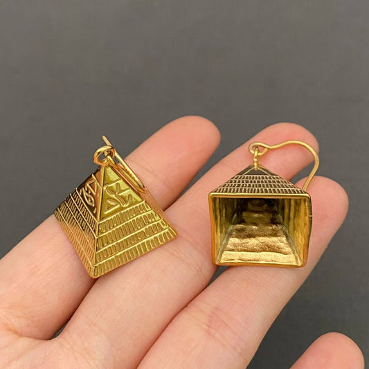 18K Gold Plated S.Steel Hollow Pyramid Dangle Earrings - FGS - Spiral Circle