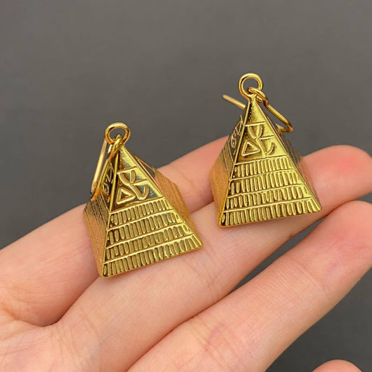 18K Gold Plated S.Steel Hollow Pyramid Dangle Earrings - FGS - Spiral Circle