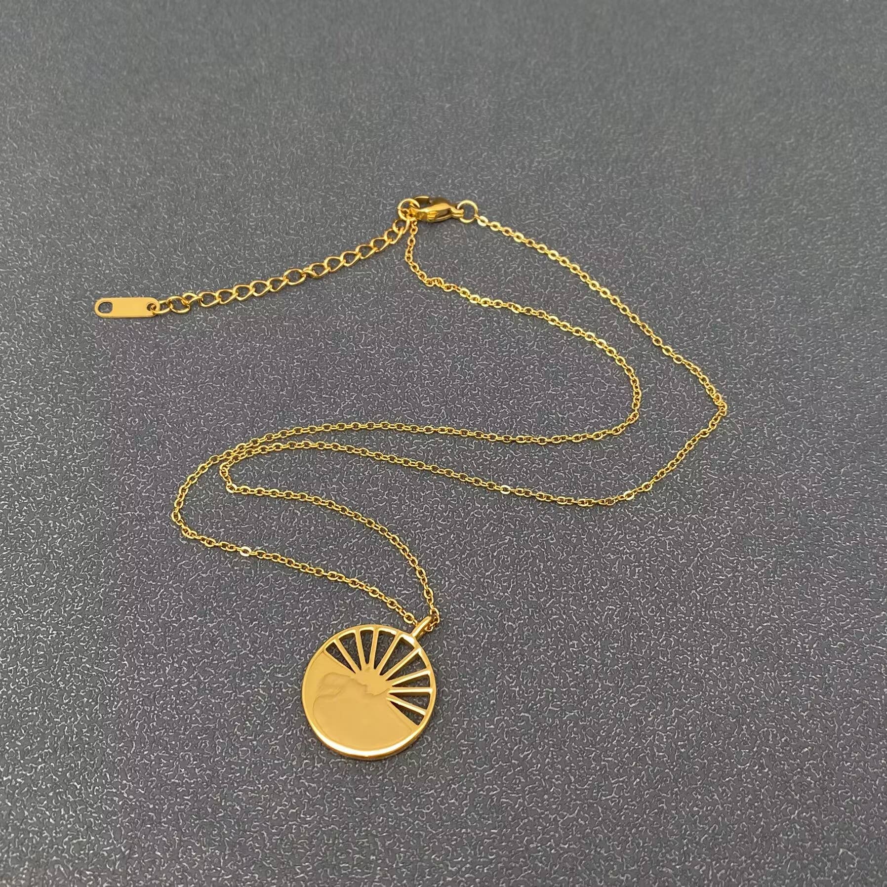 18K Gold - plated S.Steel Star Sun Charm Necklace - FGS/MS - Spiral Circle