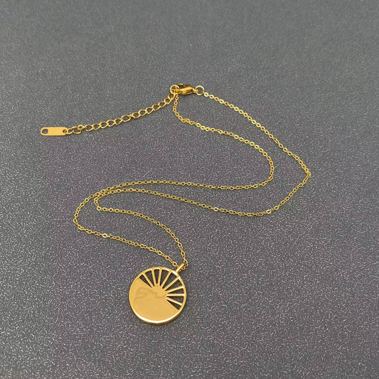 18K Gold - plated S.Steel Star Sun Charm Necklace - FGS/MS - Spiral Circle