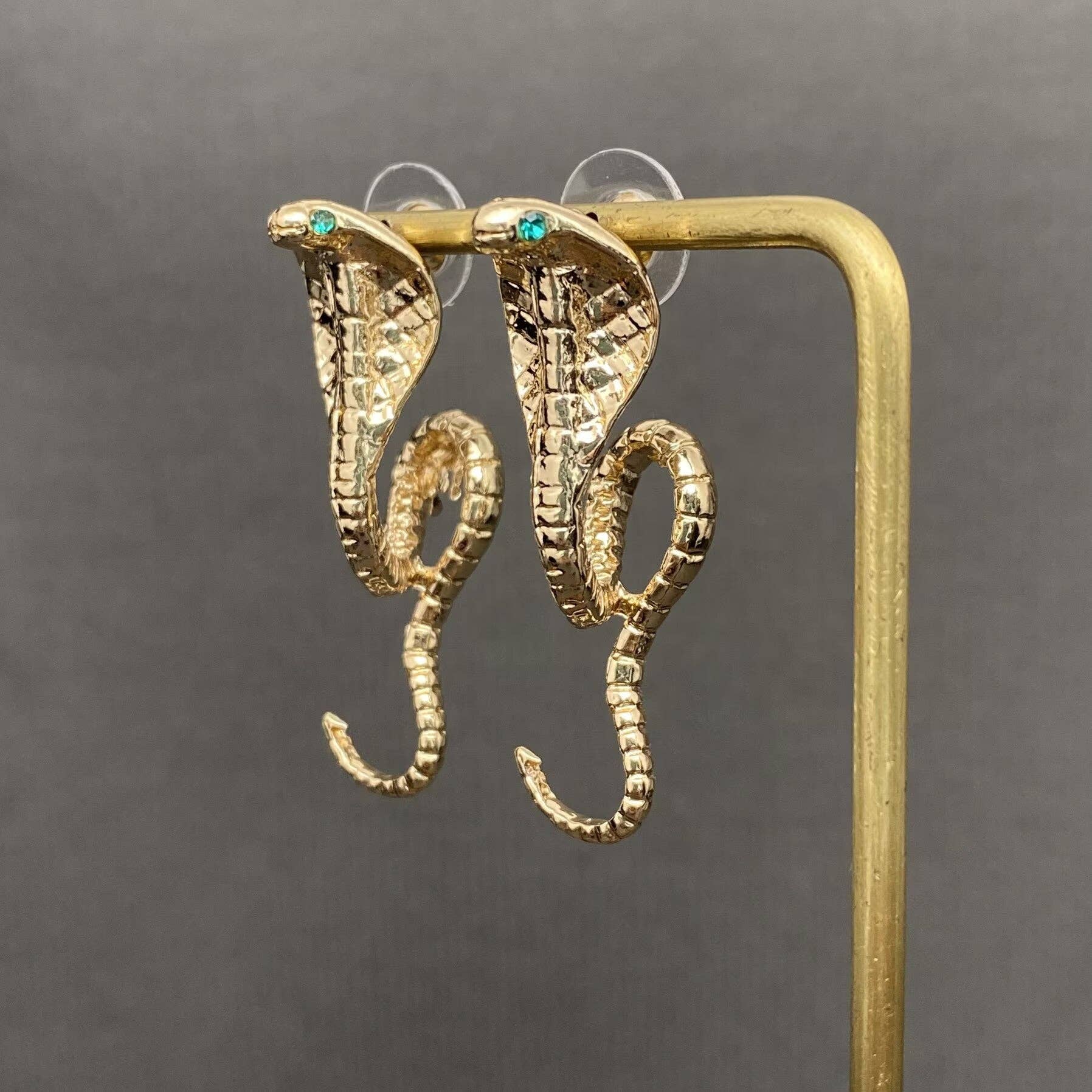 Green Eye Cobra Snake Stud Earrings